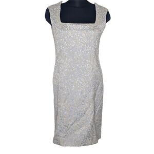 Craig Müller Shift Dress 6 Blue White Cheetah/ Leopard Print Knee Length